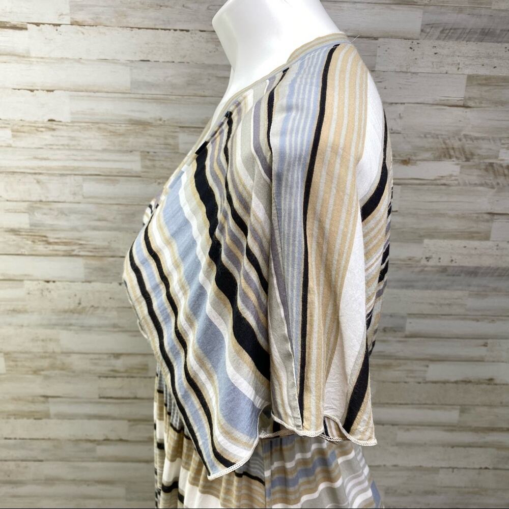 Hale Bob Silk Blend Faux Wrap Dress Womens Size S Tan Black Striped - Picture 5 of 13